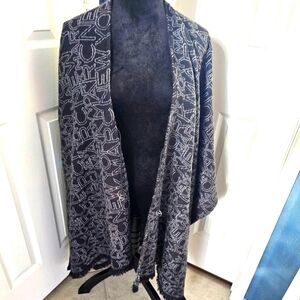 New Marc New York Wrap/Shrug Neutral Patterned Logo Fringe One Size